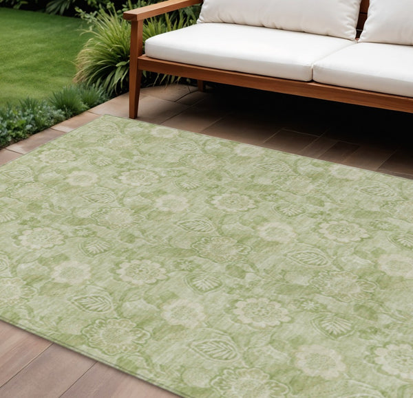 HomeRoots 5' Timeless Sage and Mint Green Floral Area Rug - Durable, Washable Design for Indoor & Outdoor Use 8' X 10' 626627
