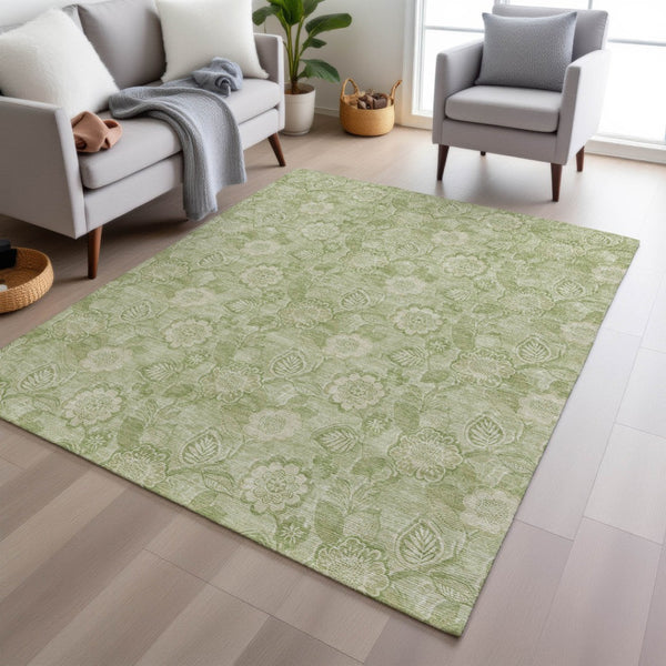 HomeRoots 5' Timeless Sage and Mint Green Floral Area Rug - Durable, Washable Design for Indoor & Outdoor Use 8' X 10' 626627