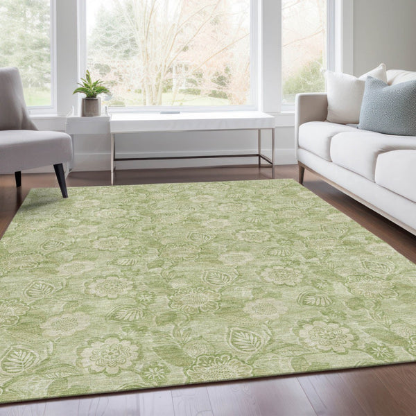 HomeRoots 5' Timeless Sage and Mint Green Floral Area Rug - Durable, Washable Design for Indoor & Outdoor Use 9' X 12' 626628