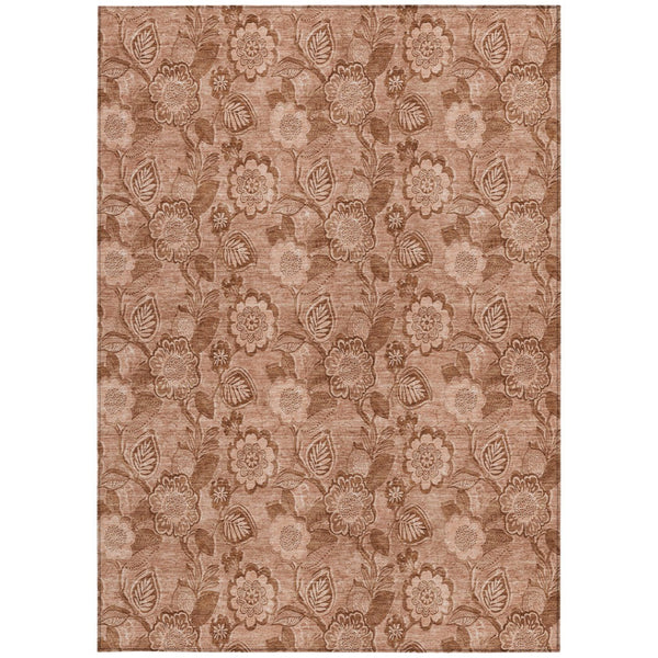 HomeRoots 5' Terra Cotta and Copper Floral Area Rug - Washable, Durable Design for Indoor and Outdoor Use 5' X 8' 626637