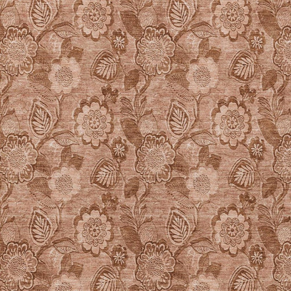HomeRoots 5' Terra Cotta and Copper Floral Area Rug - Washable, Durable Design for Indoor and Outdoor Use 5' X 8' 626637