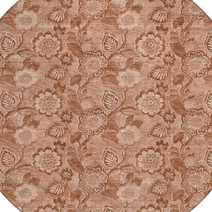 HomeRoots 5' Terra Cotta and Copper Floral Area Rug - Washable, Durable Design for Indoor and Outdoor Use 8' Round 626638