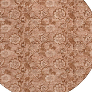 HomeRoots 5' Terra Cotta and Copper Floral Area Rug - Washable, Durable Design for Indoor and Outdoor Use 8' Round 626638