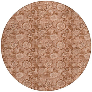 HomeRoots 5' Terra Cotta and Copper Floral Area Rug - Washable, Durable Design for Indoor and Outdoor Use 8' Round 626638