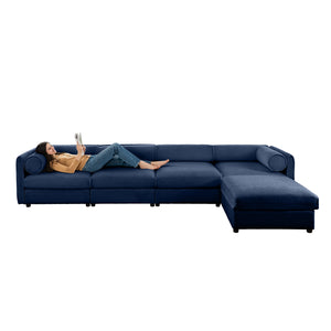 English Elm Modular 4-Seat Sectional Sofa With Ergonomic Backrests, Storage & Versatile Blue Design For Comfort W714S01053