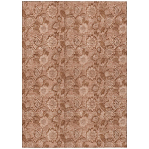 HomeRoots 5' Terra Cotta and Copper Floral Area Rug - Washable, Durable Design for Indoor and Outdoor Use 8' X 10' 626639