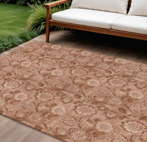 HomeRoots 5' Terra Cotta and Copper Floral Area Rug - Washable, Durable Design for Indoor and Outdoor Use 9' X 12' 626640