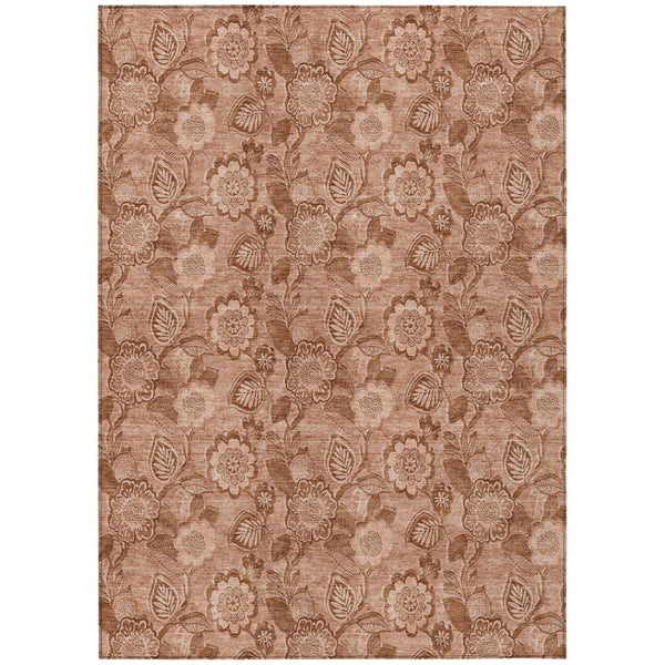 HomeRoots 5' Terra Cotta and Copper Floral Area Rug - Washable, Durable Design for Indoor and Outdoor Use 9' X 12' 626640