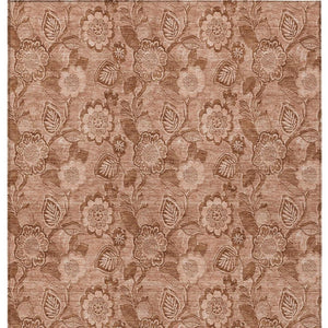 HomeRoots 5' Terra Cotta and Copper Floral Area Rug - Washable, Durable Design for Indoor and Outdoor Use 10' X 14' 626641