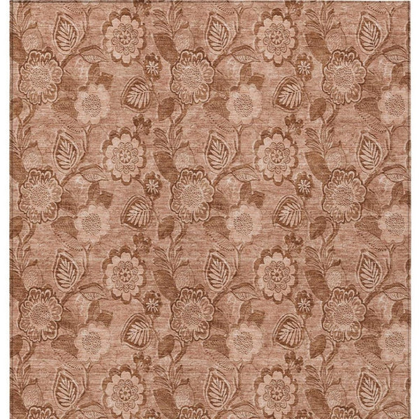 HomeRoots 5' Terra Cotta and Copper Floral Area Rug - Washable, Durable Design for Indoor and Outdoor Use 10' X 14' 626641