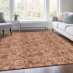 HomeRoots 5' Terra Cotta and Copper Floral Area Rug - Washable, Durable Design for Indoor and Outdoor Use 10' X 14' 626641