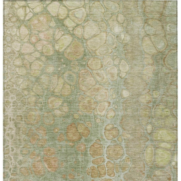 HomeRoots 5' Artichoke Green and Beige Abstract Area Rug – Stylish Washable Design for Indoor and Outdoor Use 5' X 8' 626643