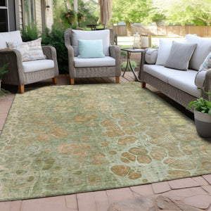 HomeRoots 5' Artichoke Green and Beige Abstract Area Rug – Stylish Washable Design for Indoor and Outdoor Use 5' X 8' 626643