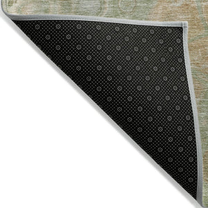 HomeRoots 5' Artichoke Green and Beige Abstract Area Rug – Stylish Washable Design for Indoor and Outdoor Use 5' X 8' 626643