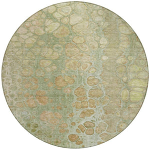 HomeRoots 5' Artichoke Green and Beige Abstract Area Rug – Stylish Washable Design for Indoor and Outdoor Use 8' Round 626644