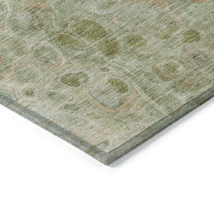 HomeRoots 5' Artichoke Green and Beige Abstract Area Rug – Stylish Washable Design for Indoor and Outdoor Use 8' Round 626644