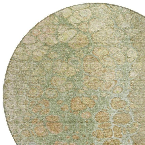 HomeRoots 5' Artichoke Green and Beige Abstract Area Rug – Stylish Washable Design for Indoor and Outdoor Use 8' Round 626644