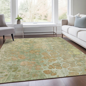 HomeRoots 5' Artichoke Green and Beige Abstract Area Rug – Stylish Washable Design for Indoor and Outdoor Use 8' X 10' 626645