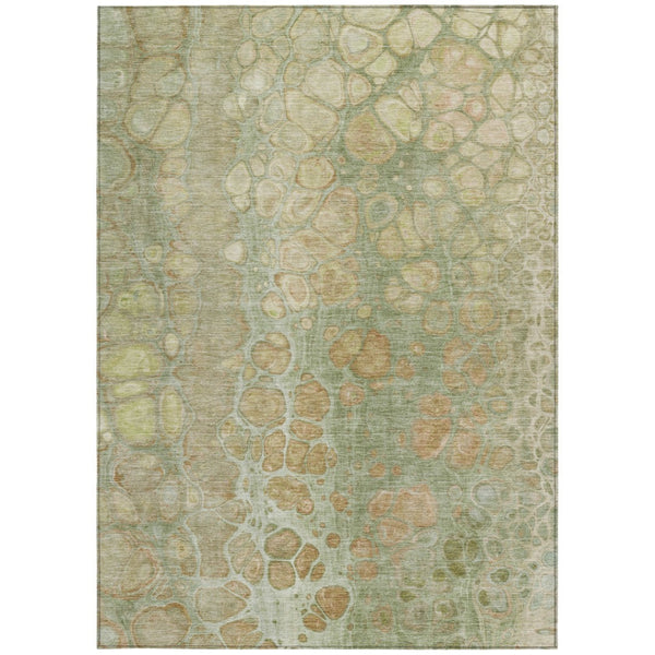 HomeRoots 5' Artichoke Green and Beige Abstract Area Rug – Stylish Washable Design for Indoor and Outdoor Use 9' X 12' 626646