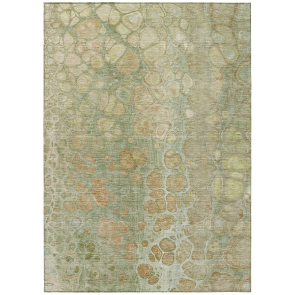 HomeRoots 5' Artichoke Green and Beige Abstract Area Rug – Stylish Washable Design for Indoor and Outdoor Use 9' X 12' 626646