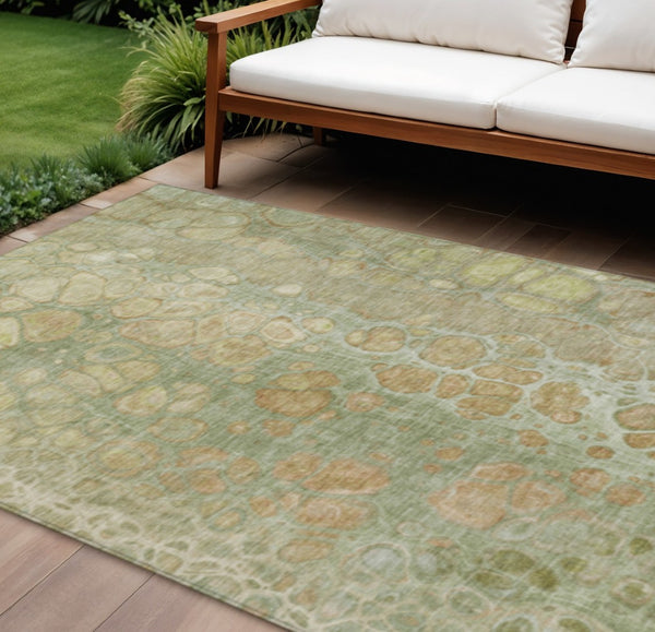 HomeRoots 5' Artichoke Green and Beige Abstract Area Rug – Stylish Washable Design for Indoor and Outdoor Use 10' X 14' 626647