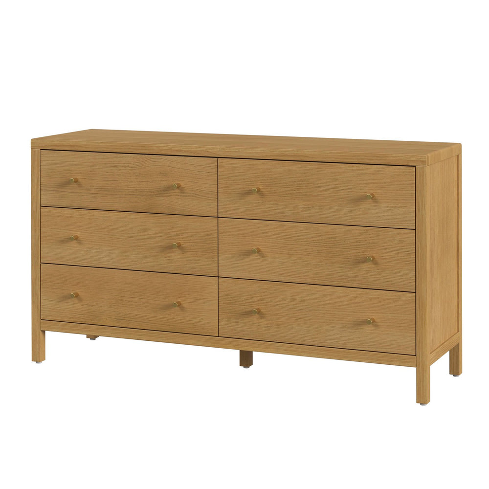 Butler Specialty Butler Mendel 60" Rectangular Wood Dresser with 6 Soft-Close Drawers, Oak Veneer Durability & Style Light Brown 6266492