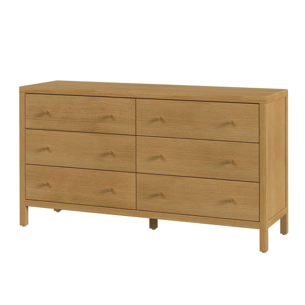 Butler Specialty Butler Mendel 60" Rectangular Wood Dresser with 6 Soft-Close Drawers, Oak Veneer Durability & Style Light Brown 6266492
