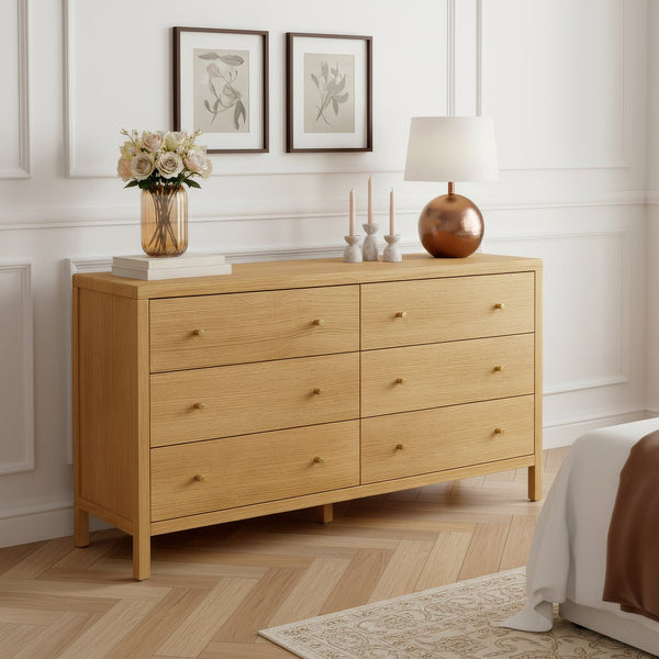 Butler Specialty Butler Mendel 60" Rectangular Wood Dresser with 6 Soft-Close Drawers, Oak Veneer Durability & Style Light Brown 6266492