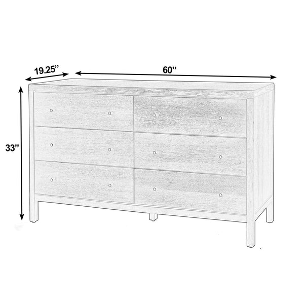 Butler Specialty Butler Mendel 60" Rectangular Wood Dresser with 6 Soft-Close Drawers, Oak Veneer Durability & Style Light Brown 6266492