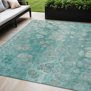 HomeRoots 5' Aqua and Silver Abstract Area Rug - Modern Design for Indoor and Outdoor Spaces, Easy Care & Durable 5' X 8' 626649