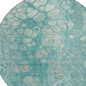HomeRoots 5' Aqua and Silver Abstract Area Rug - Modern Design for Indoor and Outdoor Spaces, Easy Care & Durable 8' Round 626650