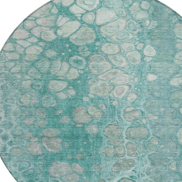 HomeRoots 5' Aqua and Silver Abstract Area Rug - Modern Design for Indoor and Outdoor Spaces, Easy Care & Durable 8' Round 626650