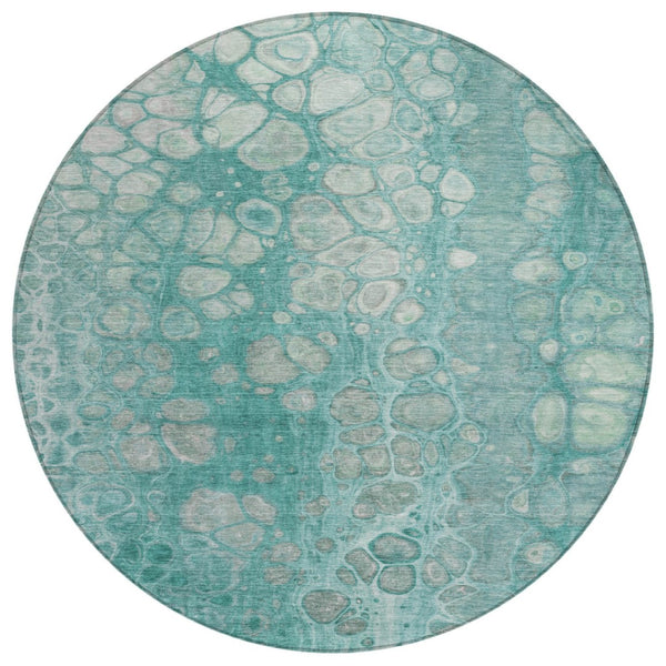HomeRoots 5' Aqua and Silver Abstract Area Rug - Modern Design for Indoor and Outdoor Spaces, Easy Care & Durable 8' Round 626650