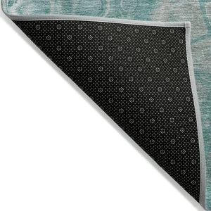 HomeRoots 5' Aqua and Silver Abstract Area Rug - Modern Design for Indoor and Outdoor Spaces, Easy Care & Durable 8' Round 626650