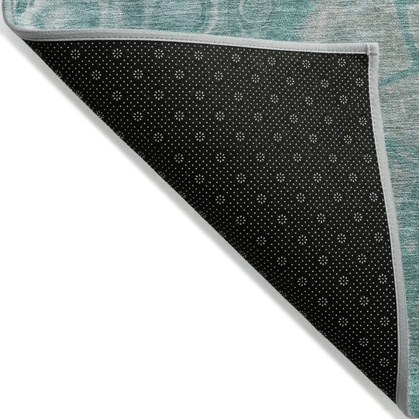 HomeRoots 5' Aqua and Silver Abstract Area Rug - Modern Design for Indoor and Outdoor Spaces, Easy Care & Durable 8' Round 626650