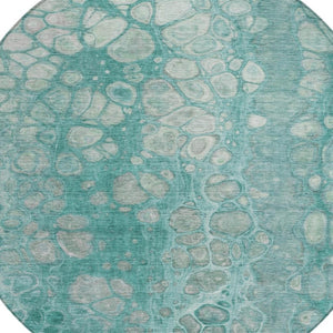 HomeRoots 5' Aqua and Silver Abstract Area Rug - Modern Design for Indoor and Outdoor Spaces, Easy Care & Durable 8' Round 626650