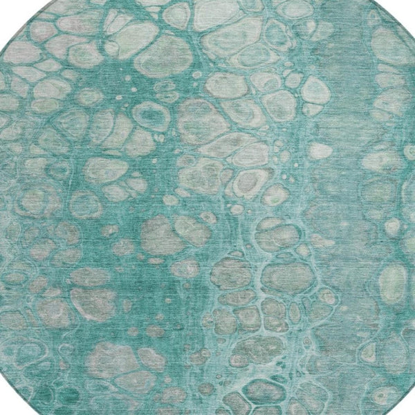 HomeRoots 5' Aqua and Silver Abstract Area Rug - Modern Design for Indoor and Outdoor Spaces, Easy Care & Durable 8' Round 626650