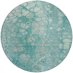 HomeRoots 5' Aqua and Silver Abstract Area Rug - Modern Design for Indoor and Outdoor Spaces, Easy Care & Durable 8' Round 626650