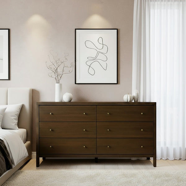 Butler Mendel 60" Wide 6-Drawer Dresser in Walnut - Stylish Storage Solution for Any Bedroom