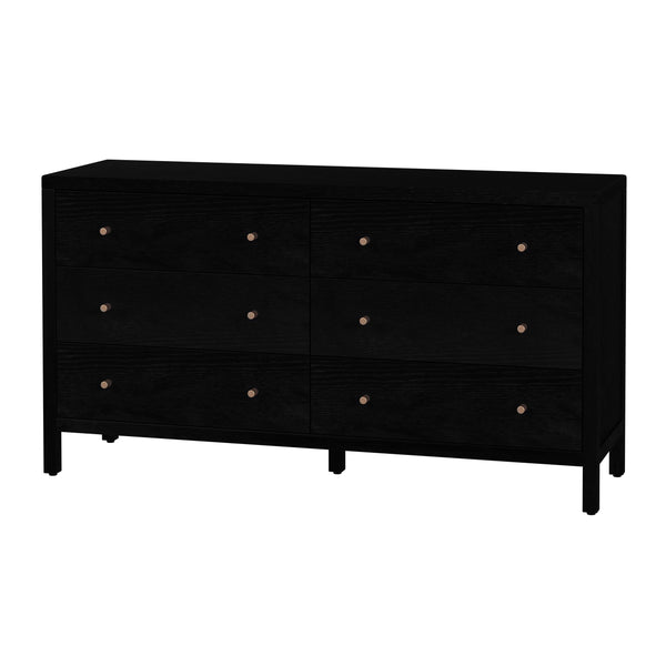 Butler Specialty Butler Mendel 60" Rectangular Wood Dresser with 6 Soft-Close Drawers, Oak Veneer Durability & Style Black 6266515