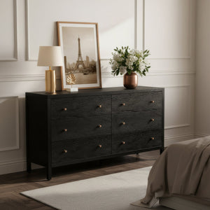 Butler Specialty Butler Mendel 60" Rectangular Wood Dresser with 6 Soft-Close Drawers, Oak Veneer Durability & Style Black 6266515