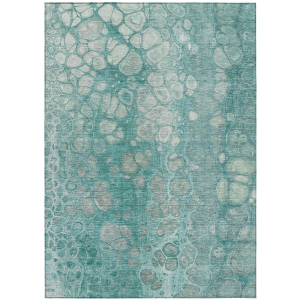 HomeRoots 5' Aqua and Silver Abstract Area Rug - Modern Design for Indoor and Outdoor Spaces, Easy Care & Durable 8' X 10' 626651