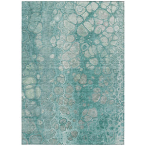HomeRoots 5' Aqua and Silver Abstract Area Rug - Modern Design for Indoor and Outdoor Spaces, Easy Care & Durable 9' X 12' 626652