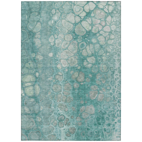 HomeRoots 5' Aqua and Silver Abstract Area Rug - Modern Design for Indoor and Outdoor Spaces, Easy Care & Durable 9' X 12' 626652