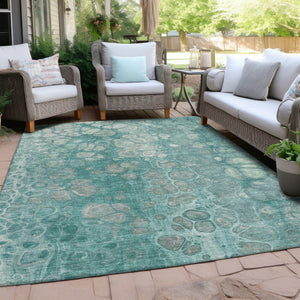 HomeRoots 5' Aqua and Silver Abstract Area Rug - Modern Design for Indoor and Outdoor Spaces, Easy Care & Durable 9' X 12' 626652