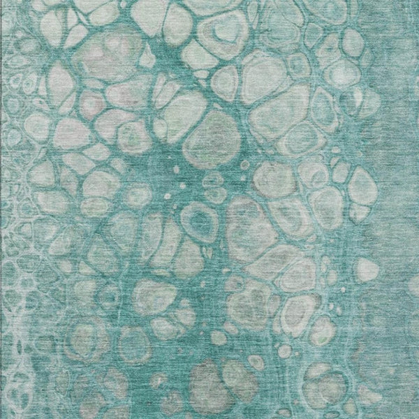 HomeRoots 5' Aqua and Silver Abstract Area Rug - Modern Design for Indoor and Outdoor Spaces, Easy Care & Durable 9' X 12' 626652