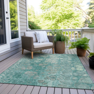 HomeRoots 5' Aqua and Silver Abstract Area Rug - Modern Design for Indoor and Outdoor Spaces, Easy Care & Durable 9' X 12' 626652