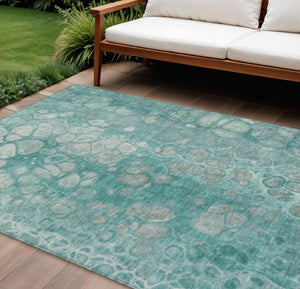 HomeRoots 5' Aqua and Silver Abstract Area Rug - Modern Design for Indoor and Outdoor Spaces, Easy Care & Durable 10' X 14' 626653