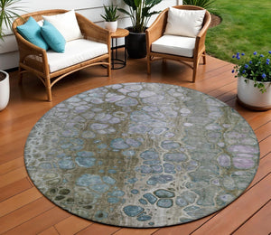 HomeRoots 5' Brown and Gray Abstract Washable Area Rug - Durable, Stylish, Perfect for Indoor and Outdoor Spaces 8' Round 626656