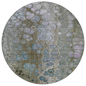 HomeRoots 5' Brown and Gray Abstract Washable Area Rug - Durable, Stylish, Perfect for Indoor and Outdoor Spaces 8' Round 626656